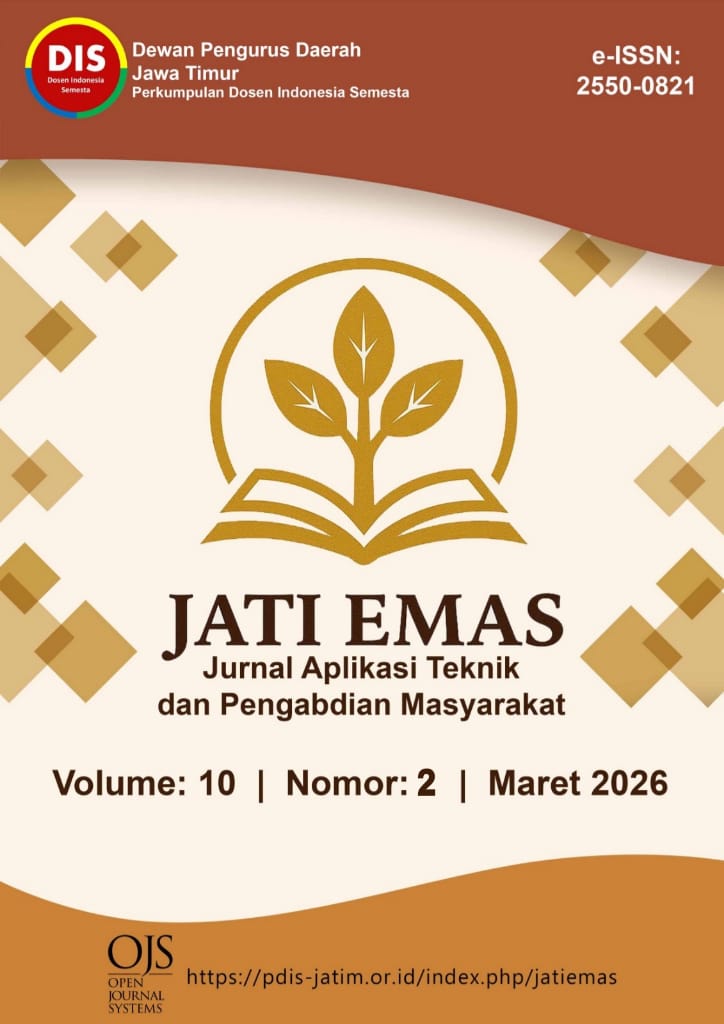 					View Vol. 10 No. 2 (2026): Jati Emas (Jurnal Aplikasi Teknik dan Pengabdian Masyarakat)
				